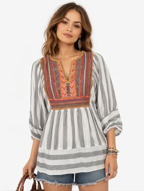 HTF Anthropologie Lottie Embroidered Boho/ Tunic Top Size M